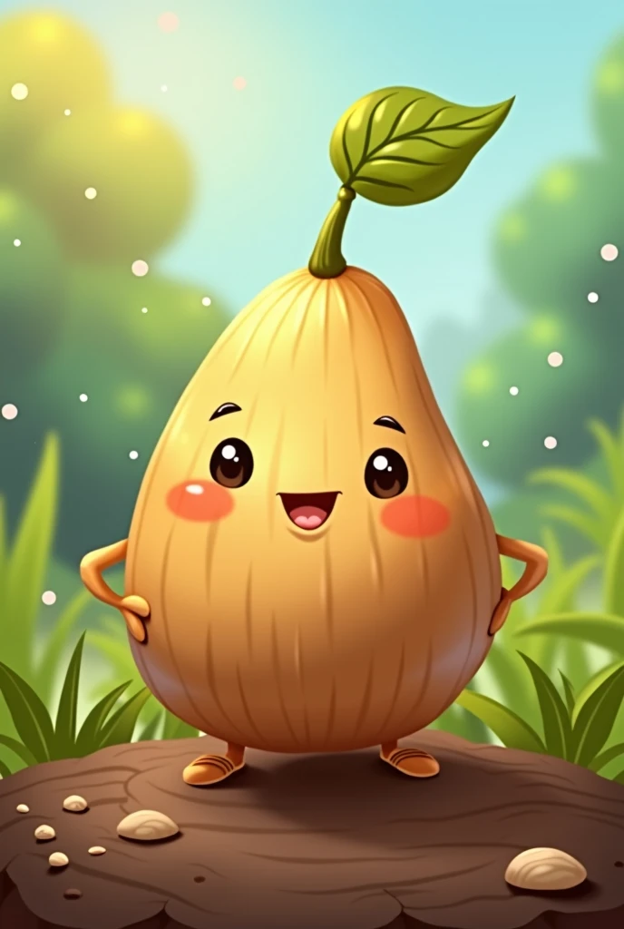 i need a character cartoon that looks like a seed for kids. represented in color brown with no gender
