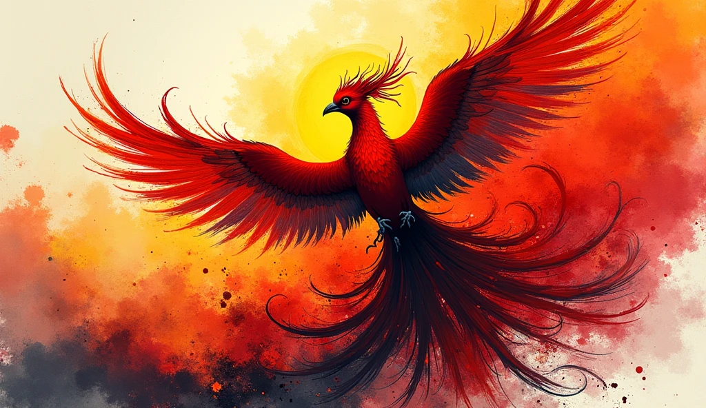 1 charming phoenix, detailed feathered, Abstract Expressionism, High contrast, Ink Art, Vibrant lines, Bold form, Superb technology, Rich texture, Striking colors, Expressive brushstrokes, Lively Action, Texture vector sun background, modern Art, Mixed Media, creative explanation
