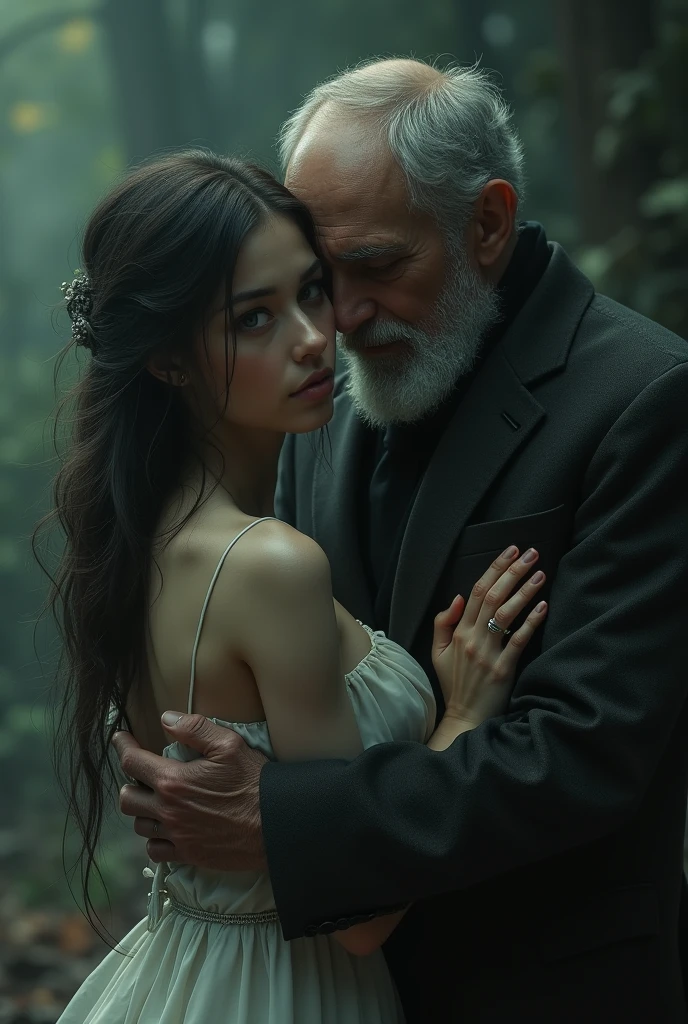 A sad beautiful woman with a 40 year old man