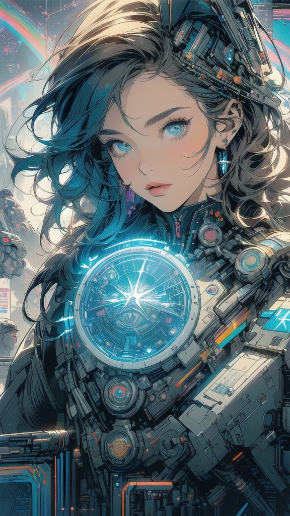 (((masterpiece, highest quality))),(((solo:1.2))),(((1girl:1.2))),32k wallpaper, very detailed, poster, vintage science fiction,(((((geometric cinematic movie poster))))), ((((bauhaus)))),(((abstract))),((((mid century modern)))),(((((portfolio))))),(((((Close-up))))),(((((bust up))))),((((more various angle)))),(((highlight))),(((complete. detailed face))),(((Extremely talented))),(((most complecated machine))),(((Overall colorfully))),((((((Absolutely simple background)))))),(((((detailed futuristic machine))))),(((Cleavage))),(((marvel super heroes))),(((rainbow color scheme))),(((Very detailed UI))),(((So many meters))),(((Perpetual Motion Machine)))
