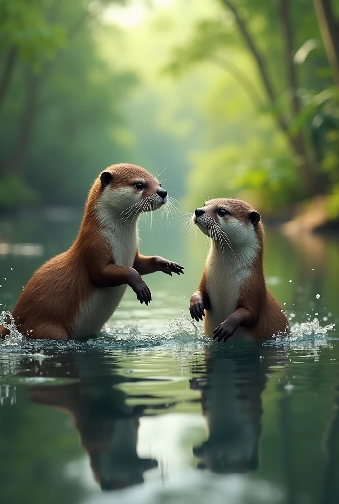 create a horizontal PC wallpaper of 2 river otters 