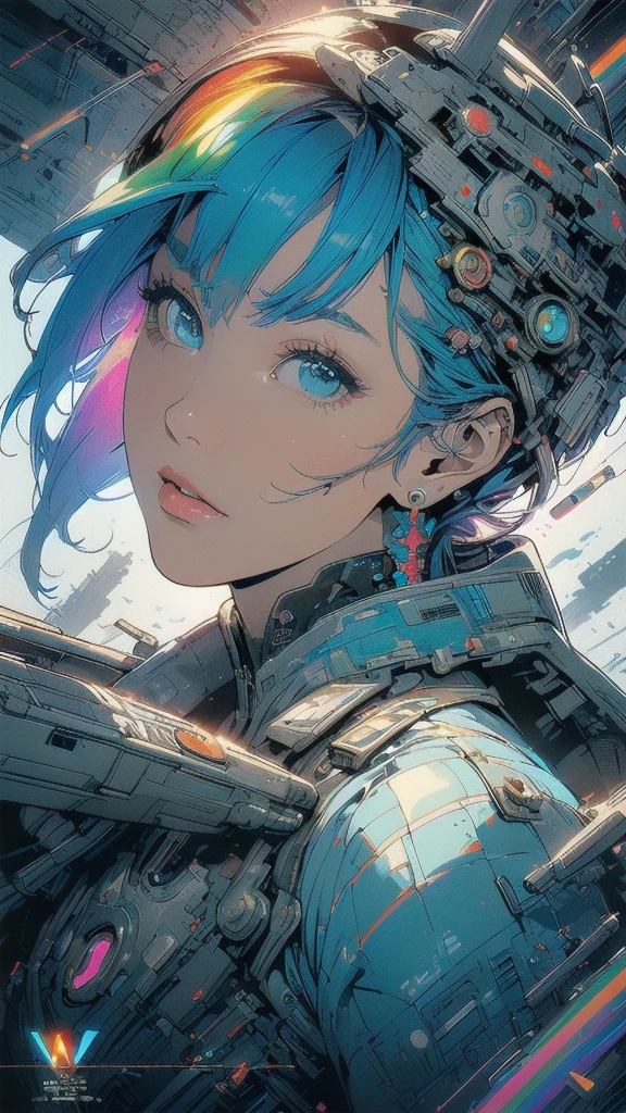(((masterpiece, highest quality))),(((solo:1.2))),(((1girl:1.2))),32k wallpaper, very detailed, poster, vintage science fiction,(((((geometric cinematic movie poster))))), ((((bauhaus)))),(((abstract))),((((mid century modern)))),(((((portfolio))))),(((((Close-up))))),(((((bust up))))),((((more various angle)))),(((highlight))),(((complete. detailed face))),(((Extremely talented))),(((most complecated machine))),(((Overall colorfully))),((((((Absolutely simple background)))))),(((((detailed futuristic machine))))),(((Cleavage))),(((marvel super heroes))),(((rainbow color scheme))),(((Very detailed UI))),(((So many meters))),(((Perpetual Motion Machine)))