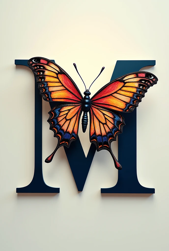 Decorate letter M with a large butterfly