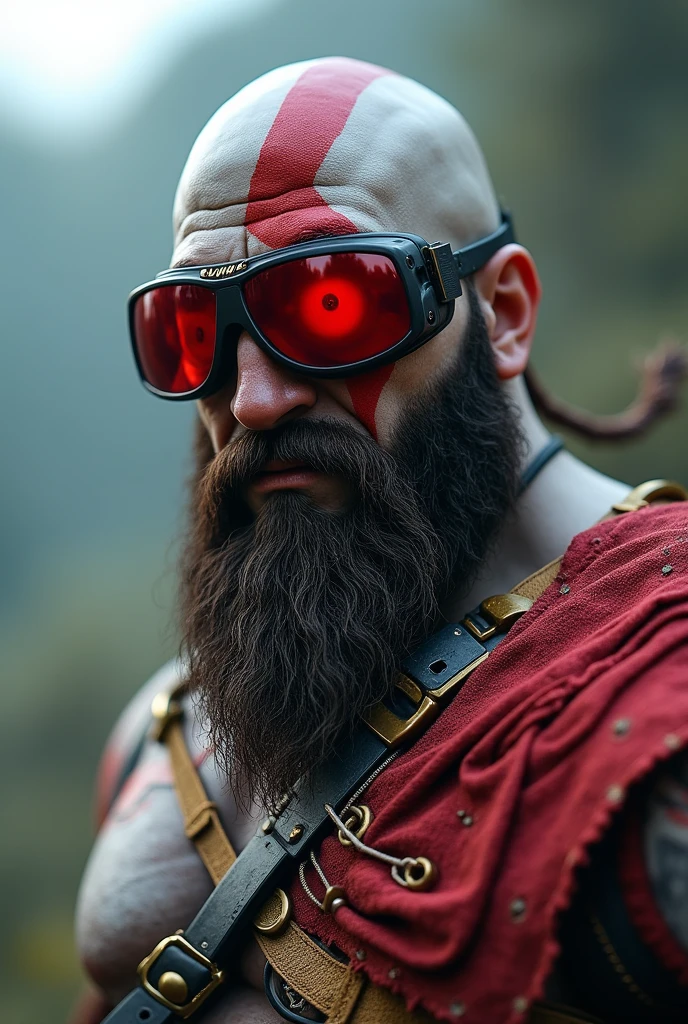 Tilt-shift photo with selective focus, Miniature effect, Blurred background, Very detailed, Energetic, Perspective control, Natural tilt lens (Fantastic的艺术) , Lovely extra (Fluffy: 1.3) Kratos the God of War wearing ral-iontivevisions cyberpunk costume,Wearing futuristic goggles,Goggles made from ral-iontivevisions, ral-iontivevisions land, Macro Photography, (enchanting:1.3), (luminescent:1.2), (Oversized flora:1.1), mystery, Energetic photography, Flashing Light, Dreamy, Fantastic, serene, Soft Focus, Ultra-detailed digital art, Made from ral-crztlgls,Fascinating, flash,Dramatic Lighting, In sharp contrast SeaArt