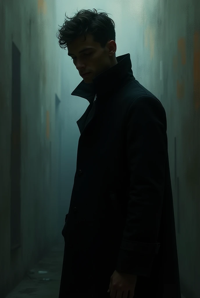 "Create a profile image with a sense of mystery and intrigue. Use dim lighting, subtle shadows, and a partially obscured face or silhouette to evoke an air of secrecy. Incorporate abstract elements or muted colors to enhance the enigmatic feel." Man