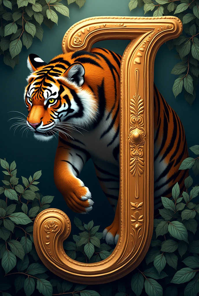 Decorate letter J with a tiger