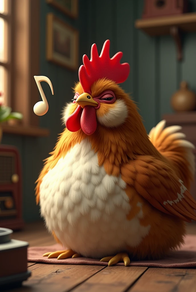 Create a chicken listening to music