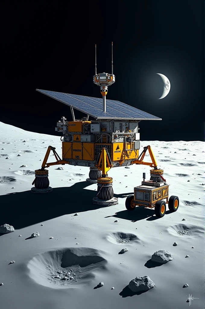 creat a simple drawing for vikram lander and pragyan rover on the moon surface