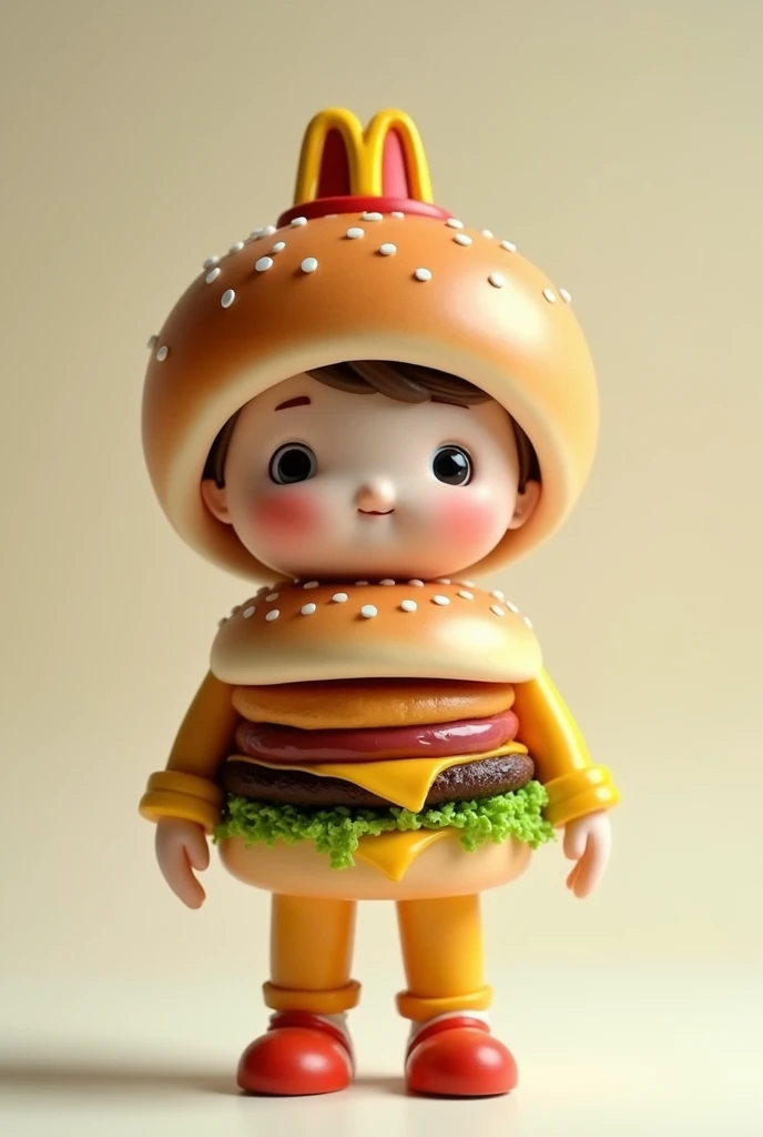 Doll dressed as a hamburger with a McDonald's top hat