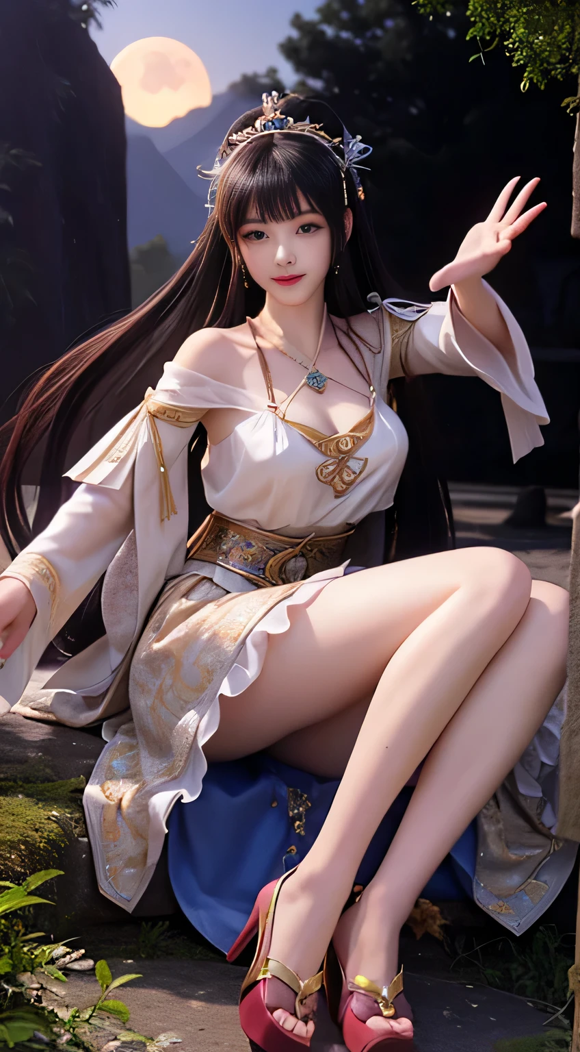 Moonlight scenery,A unique ancient costume goddess。Her gorgeous outfit sparkles,The skirt flutters in the breeze,It looks elegant and dynamic。Her eyes were full of amusement,As if blending into this peaceful nature。
The fashion goddess was wearing a pair of stylish high heels.,it seems incompatible with her elegant temperament,But it adds a touch of mystery and sexiness invisibly。。Her feet stepped on the bluestone,It's like dancing on the ground,Grace in every step。
Moonlight,The scenery is more hazy and beautiful。,Fairy Beauty。Her behavior is playful and cute,Makes people want to get closer,Discover her inner secrets。
,Ancient goddess landscape painting。She smiled,Kinetic,Everything is poetic,it'intoxicating,Unable to escape。,,,white skirt,,sit on the floor,,front,white high heels,,Beautiful ass,showing genitals,No pants