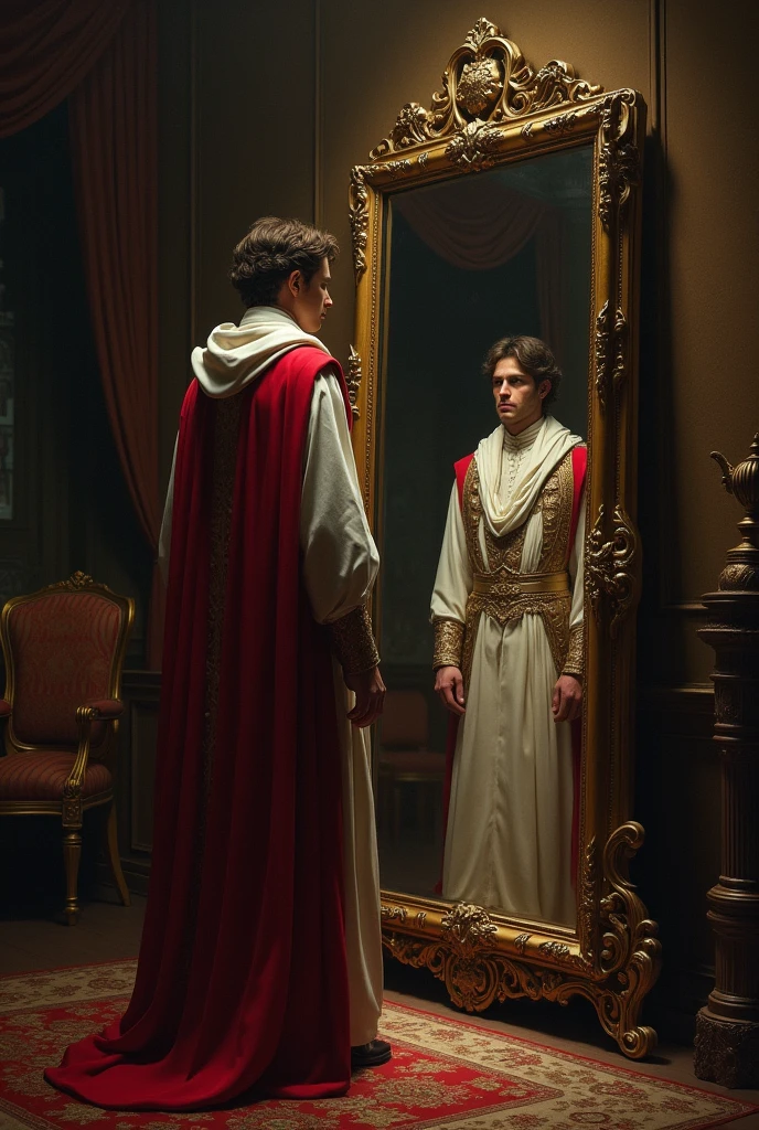 . **The Lesson Learned**: Capture the prince gazing at his reflection, understanding the moral that true power lies within oneself