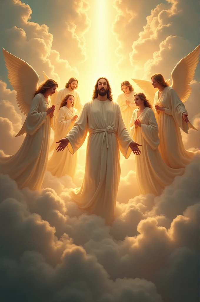 Angels Surrounding Jesus Christ On Top of Clouds