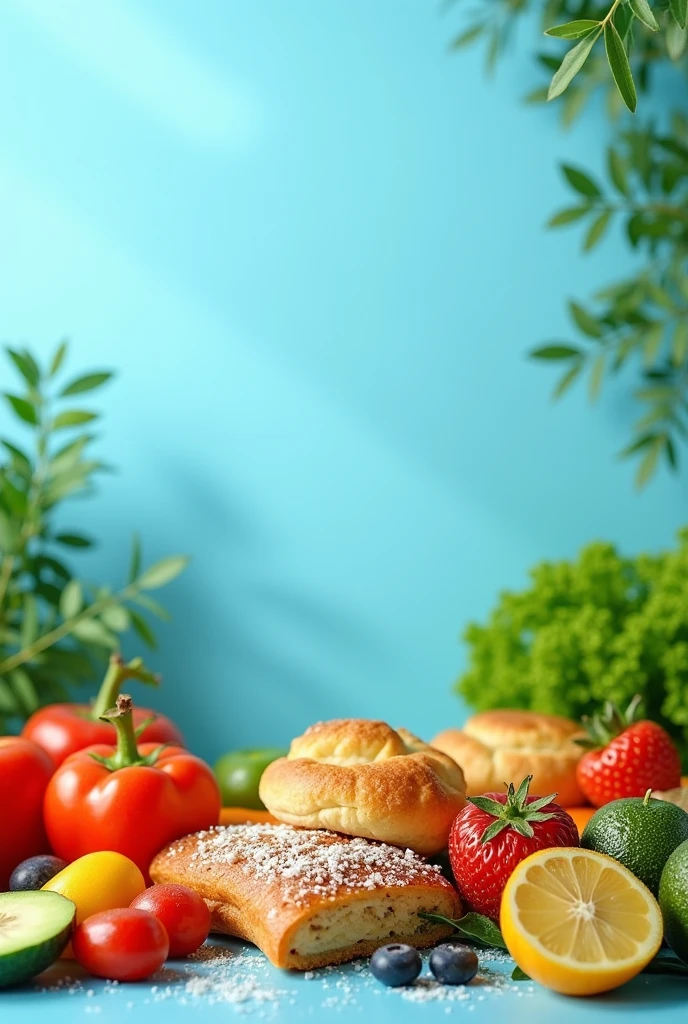 Create a food-related background image on a blue background