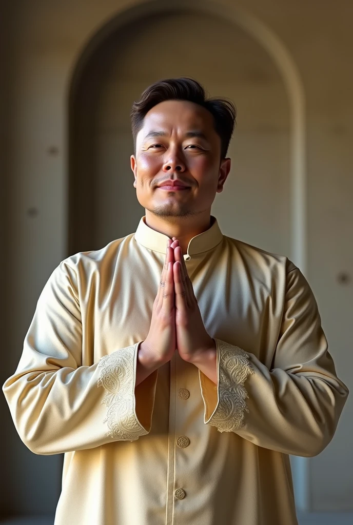 Elon Musk doing namaste wearing kurta pajama 
