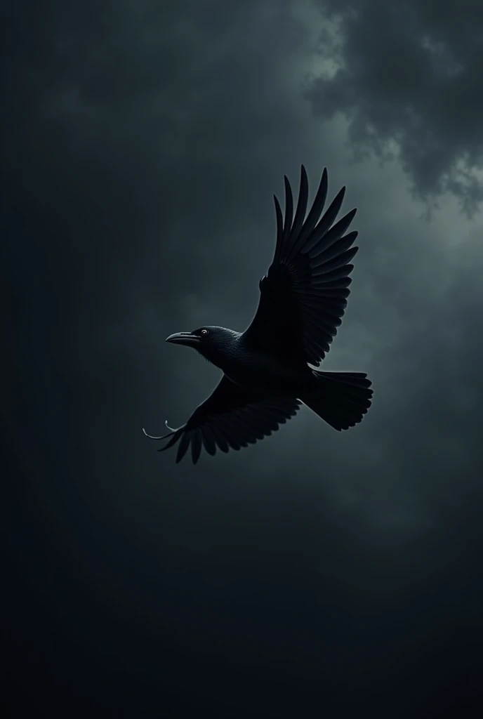 Black crow flying the black sky