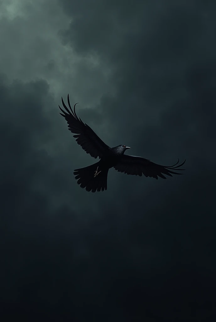 Black crow flying the black sky