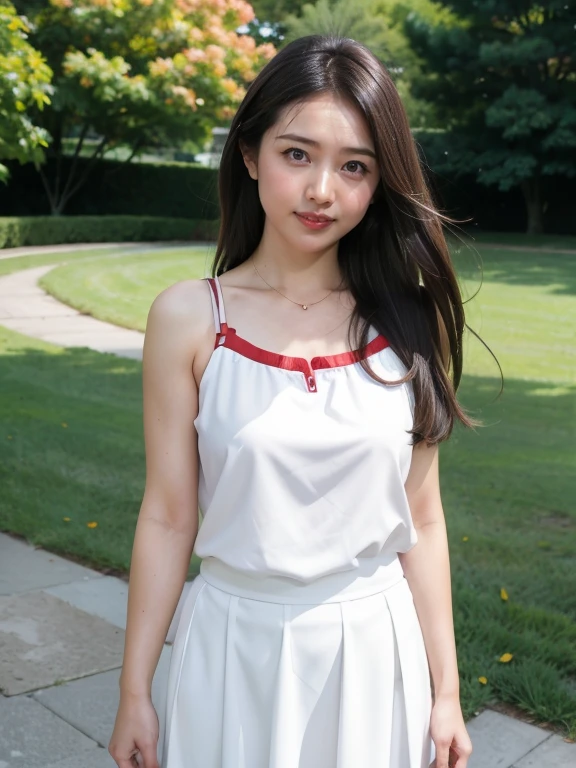 (RAW Photos:1.2), (Realistic:1.4),Beautiful detailed woman,非常にfine grainと顔, fine grain, Very detailed,High resolution, Very detailed,Highest quality,Raise awareness,Unified,8k wallpaper,masterpiece,Highest quality,1 female,alone,rich,Whole Body Ezbian,(A little thick:0.9),Toned figure,alone,(armor、White mini skirt,Helmet、Sandals),Jewelry Necklace Medium Long Hair,A kind smile,A dignified atmosphere,black eye,Realistic,Central Park , (Wind:1.1)