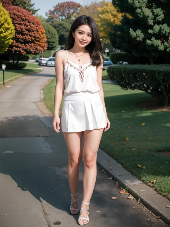 (8k、RAW Photos、Highest quality、masterpiece:1.2)、(Highest quality、Realistic)、1 Girl、((Frills、Lace Material、Twin tails、High 、Tube top、mini skirt、leather、Off the shoulder、Idol Costume、ribbon、See-through、Thin legs、whole body、boots、garden、View from the front、Looking into the camera、Stand with hands on hips))、cute