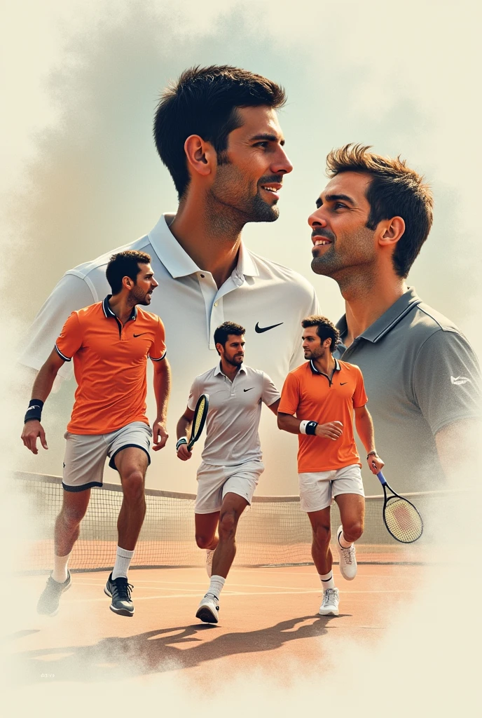 There are 4 tennis players, we have to be 4 players in the photo. And the oldest players are Bernard, he's French, he has white hair, he's very old and there's Ramses, he's Egyptian and he's the strongest and most handsome he has. blond hair and it's curly he is young he is 23 years old. He has to be the prettiest of all 4. And the other is Julio, he's a Portuguese and the last one is Mourad, his Moroccan. and Julio and we are 30 years old