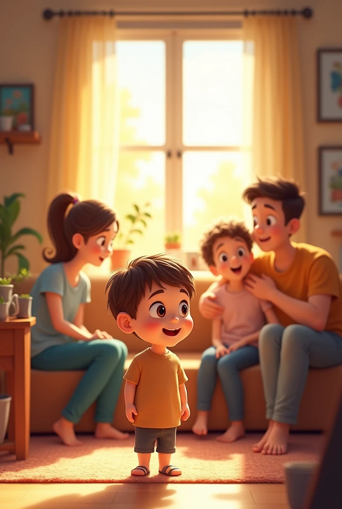 Make a happy family , make one of the children curious about the sound