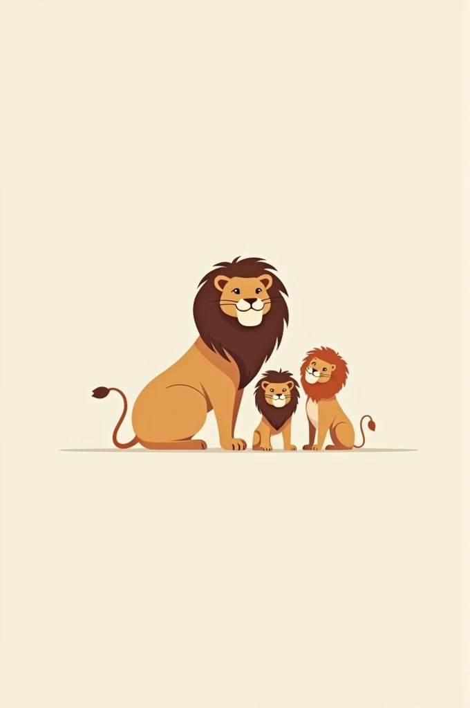 A minimalist logo of a family of 4 lions. Dad, mon, daughter and baby boy