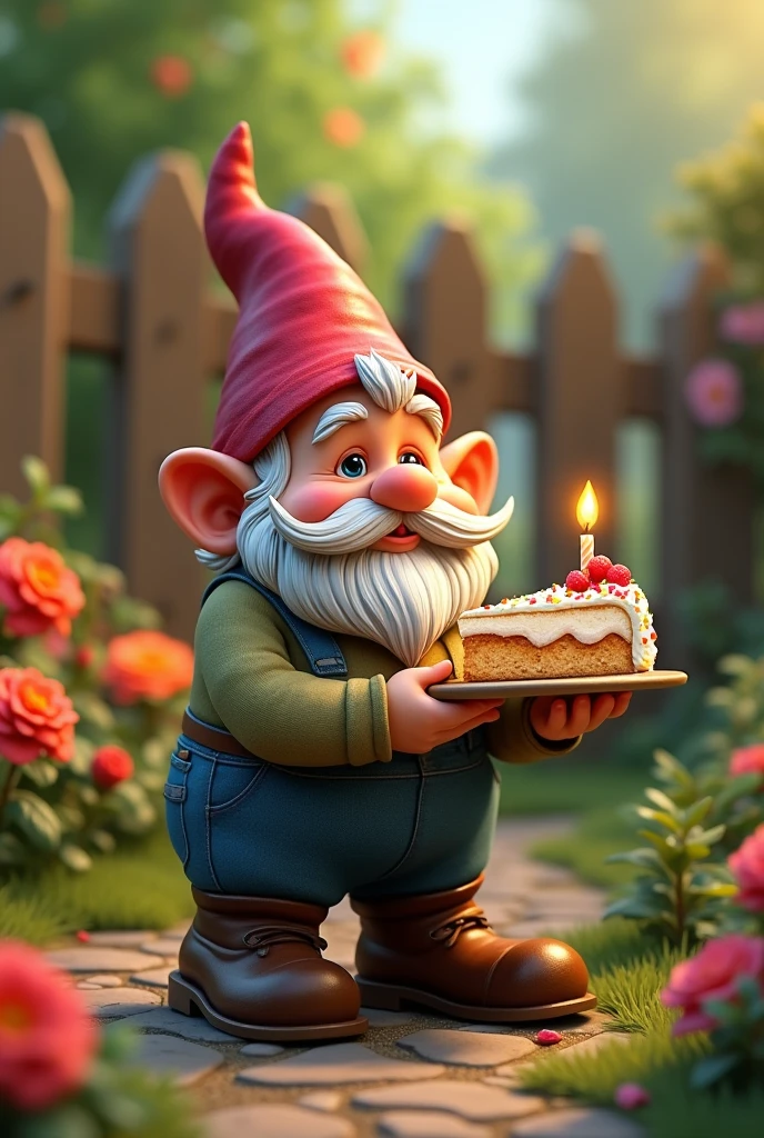 Create a garden gnome with a mustache and eating cake because it&#39;s his birthday 