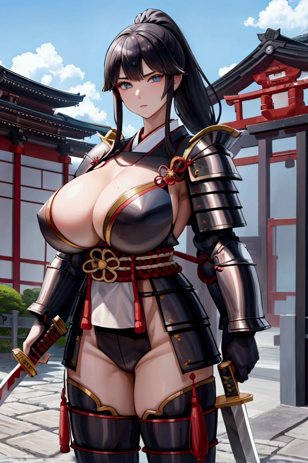 (Japanese women)、(Warrior Princess)、(Goddess of War)、(Black Hair)、(ponytail)、(Old Japanese Armor)、((Holding the Japan sword))、(True to prompts)、(Deluxe)、(Feminine hourglass curves)、(Glaring with sharp eyes)、(unrealistic, Oversized breasts),(Outdoor)、(Remains)、((A large number of people))、(sunny)、(blue sky)、(Best lighting)、{{{Browsing Caution}}}、{{{masterpiece}}}, {{{Highest quality}}}, {{ultra-detailed}}, {{shape}}, {{{Very delicate and beautiful}}},{{extremely detailed CG}}、{{unity 8k portrait}}、{{Fabric Shading}}、{{super detailed skin}}、{{Perfect Anatomy}}、{{detailed}}、{{Dynamic Lighting}}、{{{beautiful detailed eyes}}}、{{{beautiful detailed Face}}}、(Perfect Face)、(非常にdetailedな顔)、(Perfect Eyes)、(Perfect Legs)、(Perfect breasts)、(Perfect pose)、(Perfect body)