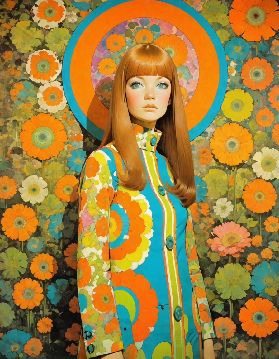 jugendstil 1960's mod psychedelic epic full body portrait by John Pitre and Marimekko