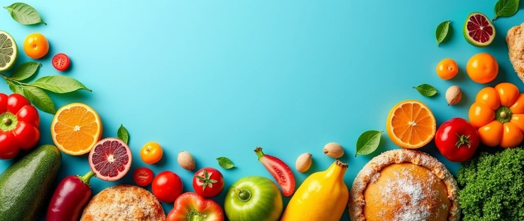 Create a food-related background image on a blue background