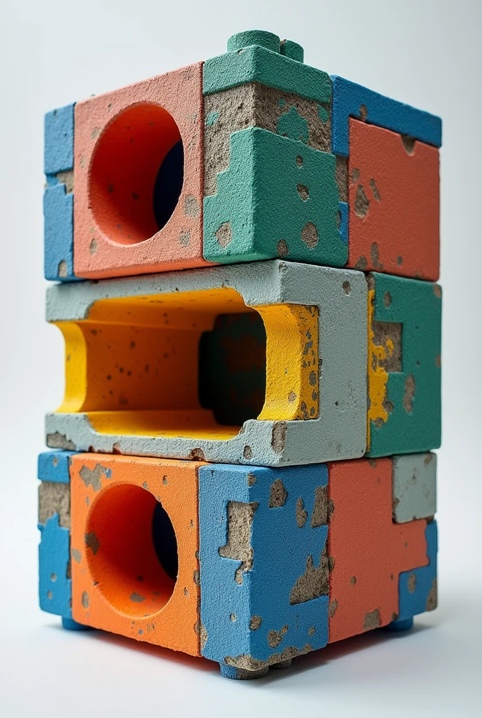 creates a rectangular block, similar to a large brick, but made of recycled plastic of various colors. It would have a textured surface and holes inside to improve insulation.. on the edges, There would be connectors type "LEGO" to facilitate assembly. It could have an approximate size of 40 cm x 20 cm x 15 cm.