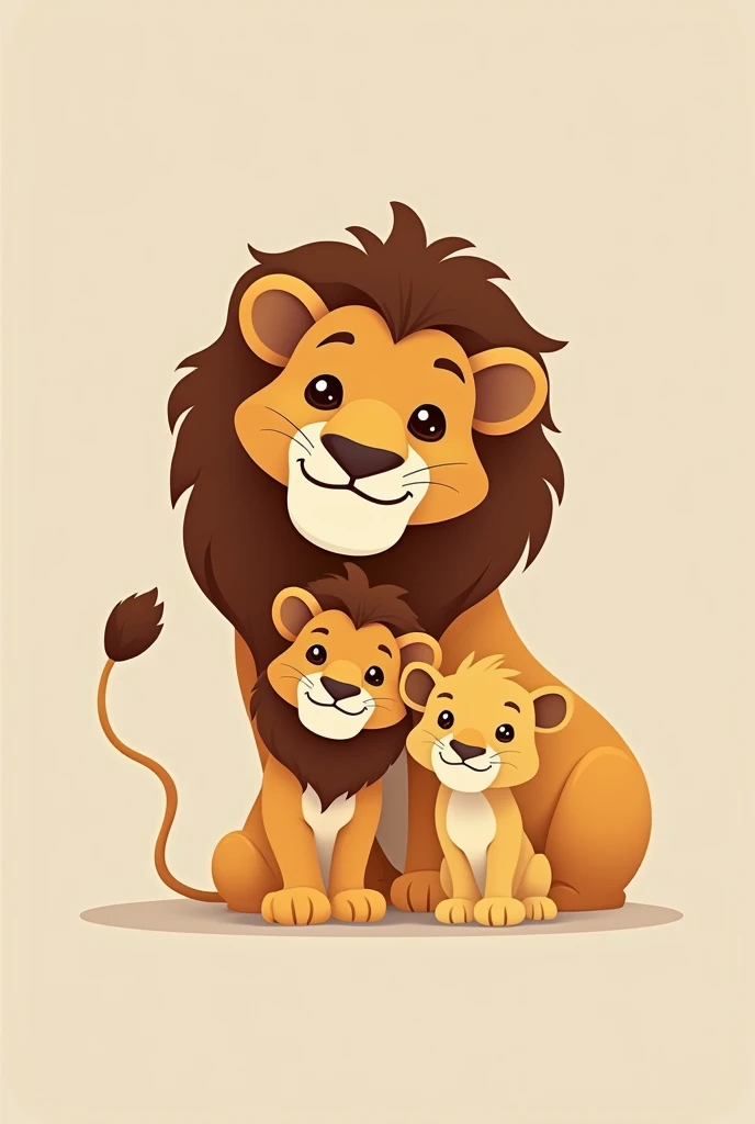 A minimalist logo of a family of 4 lions. Dad, mon, daughter and baby boy. Realistic