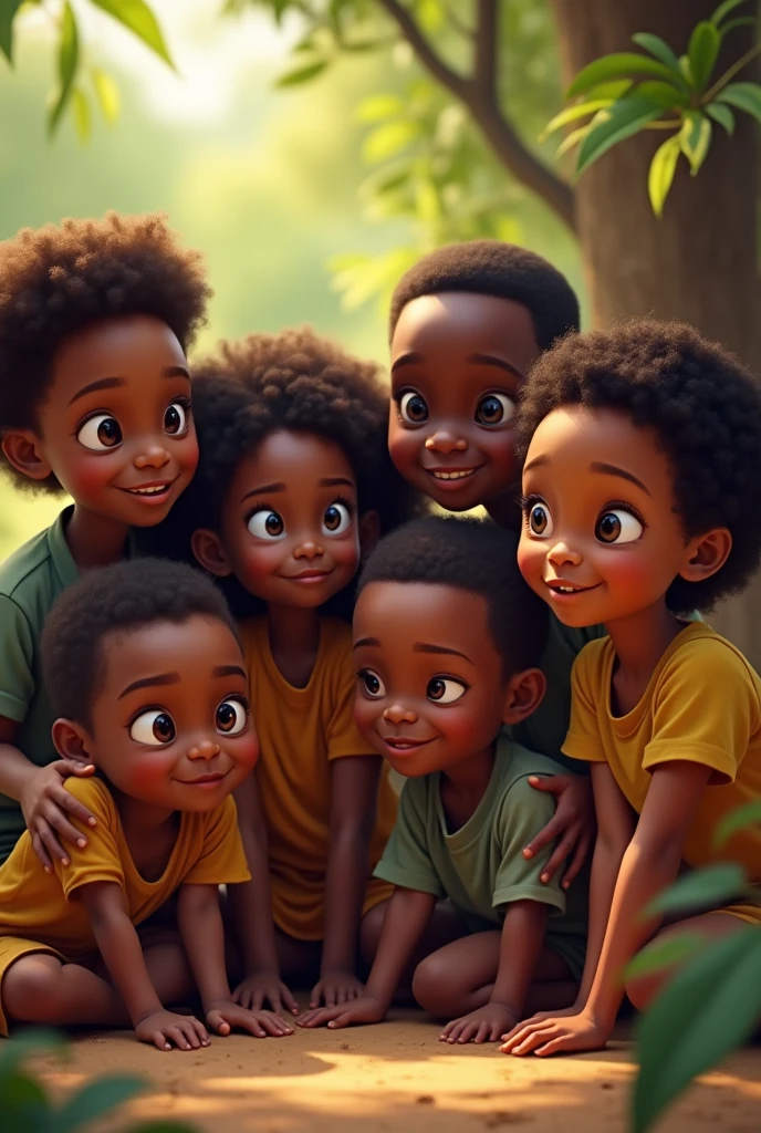 des enfants rassemblés, montrant leurs expressions concentrées et imaginatives. (Africain)
