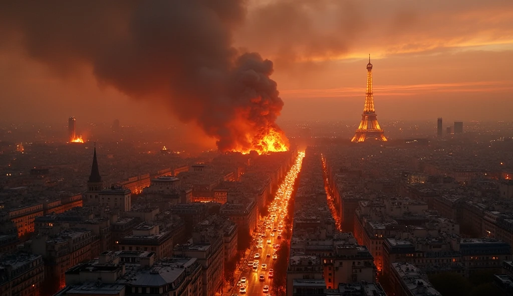 City of Paris in chaos; fires in buildings