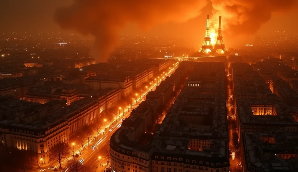 City of Paris in chaos; fires in buildings