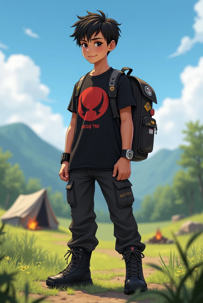Create a boy with a bullet club and a backpack with the teg time campinho