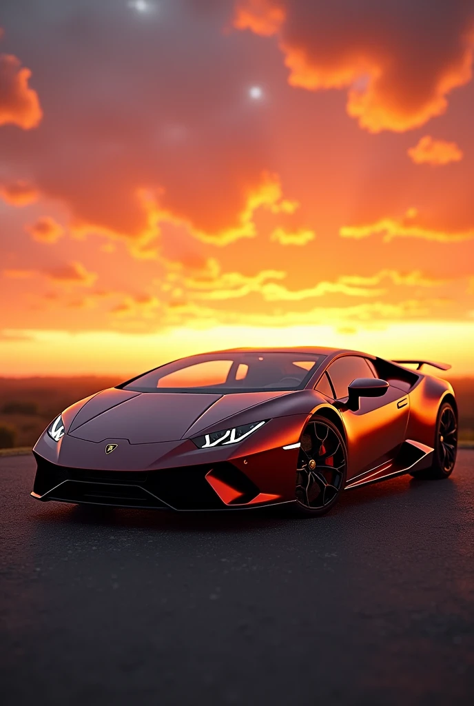 Lamborghini car luxury standing in the sunset 