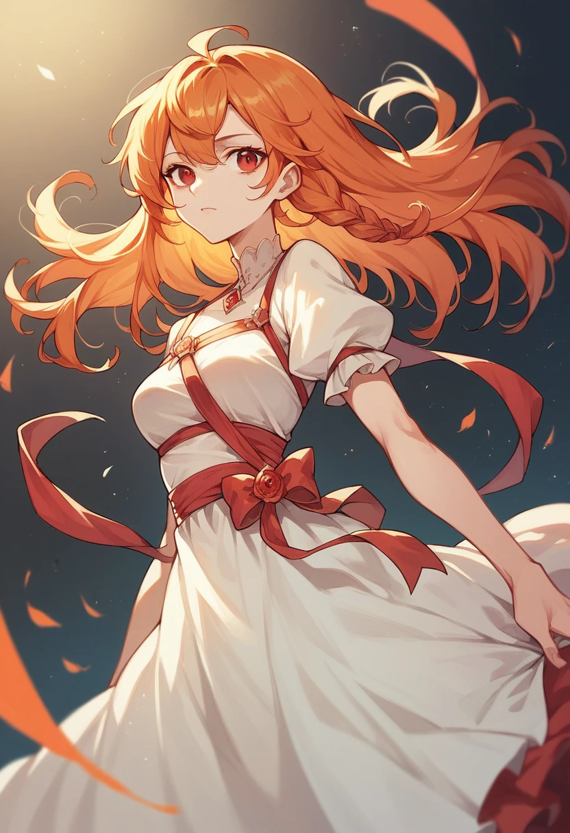 1 girl, Orange hair, Red eyes, dress, (Alone:1.3),