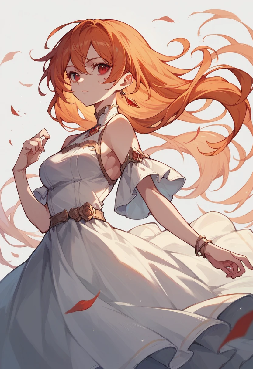 1 girl, Orange hair, Red eyes, dress, (Alone:1.3),  