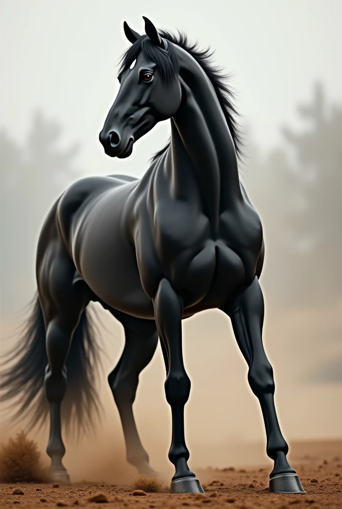 The horse is tall, black, with beautiful legs and well-defined muscles. +200 kilograms Without a belly so that he would be charged for the game kok boru ready to perform even wider so that he would be a stallion yes why is the horse's ass bigger on the contrary so that the neck and front would be stronger