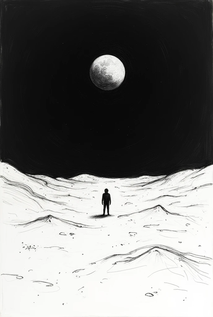creat a simple sketch drawing for on the moon surface