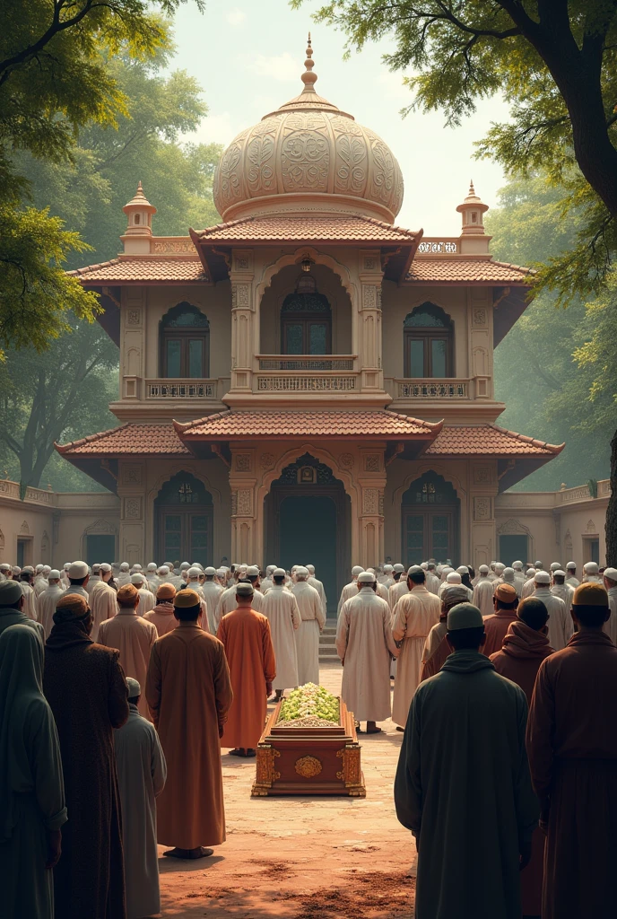 Muslim people gether around Indian house during funeral