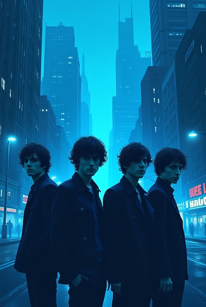 Create a background of the band The Strokes and make it in blue tones and have style