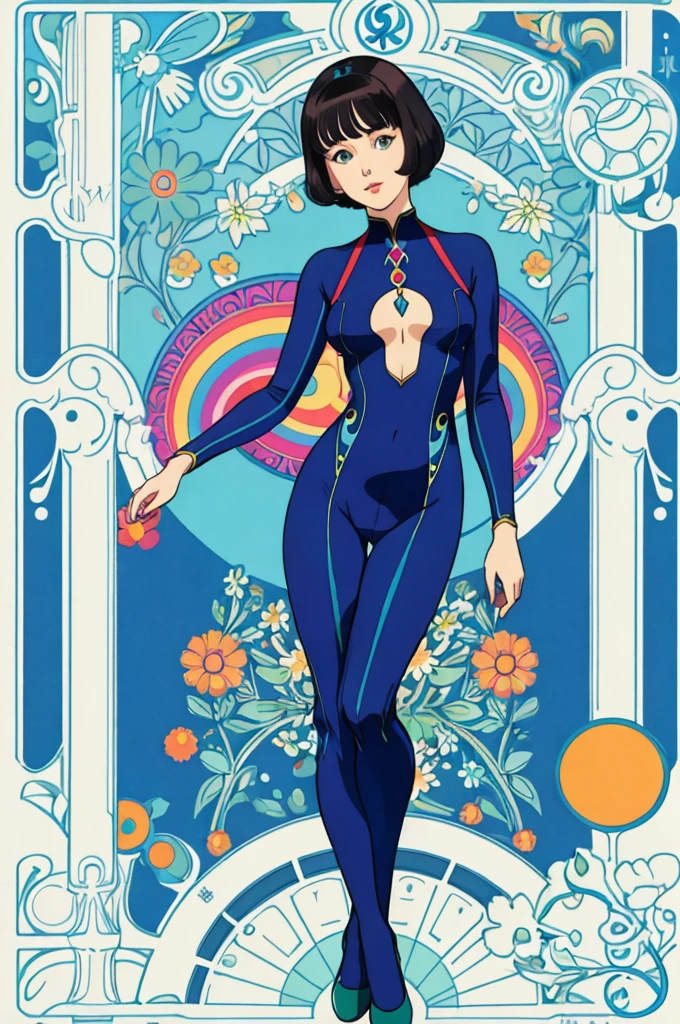 jugendstil 1960's psychedelic epic full body bodysuit shorthair portrait by John Pitre and Marimekko