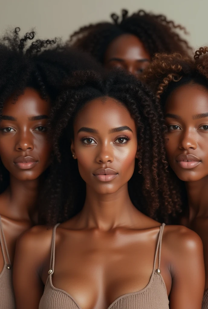 realistic image with several women of different ethnicities(different countries) with hair of different types and curvatures but all perfect and hydrated