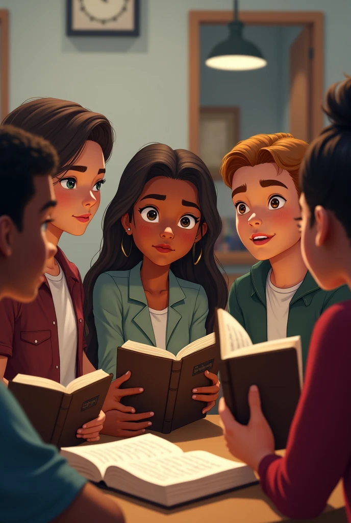Teenagers in a meeting with Bibles in their hands
