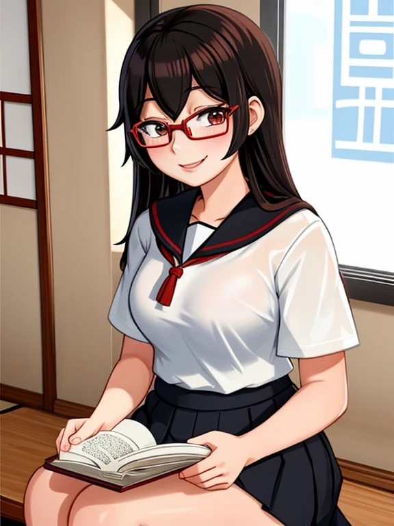 
Masterpiece, 1girl, solo, Japanese , teen, sng, her appearance reflects her beauty and intelligence(she's wearing a black Japanese school uniform and red reading glasses)

