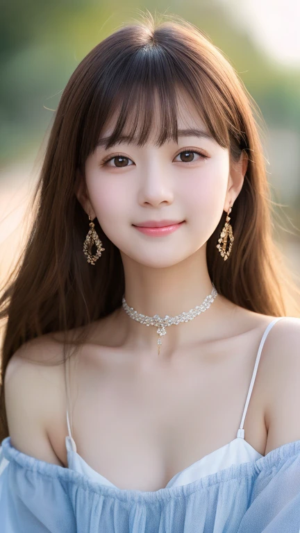 Realistic painting、Best image quality、cute日本の、Beautiful Japan、1, alone、Highly detailed faceと肌の質感、sophistication、Highly detailed face、beautiful girl、Long Hair、With bangs、cute、Glossy Lips、Open your mouth a little、perfection、最高級のbeautiful girl、head band、cute、Sparkling eyes、An even cuter face、Stylish choker、Beautiful earrings、Translucent white skin、Exposed soft skin、For a smaller face、smile、Sparkling eyes、特別なbeautiful girl、唯一無二のbeautiful girl、Bright expression、refreshing personality、Transparency、Sparkling eyes、Clear white skin、Pure、比類無きbeautiful girl、All Nude、Transparent white skin、