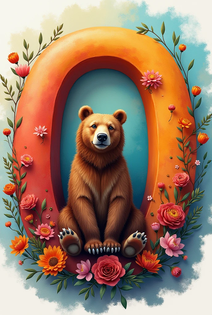 Decorate colorful letter O with realistic bear
