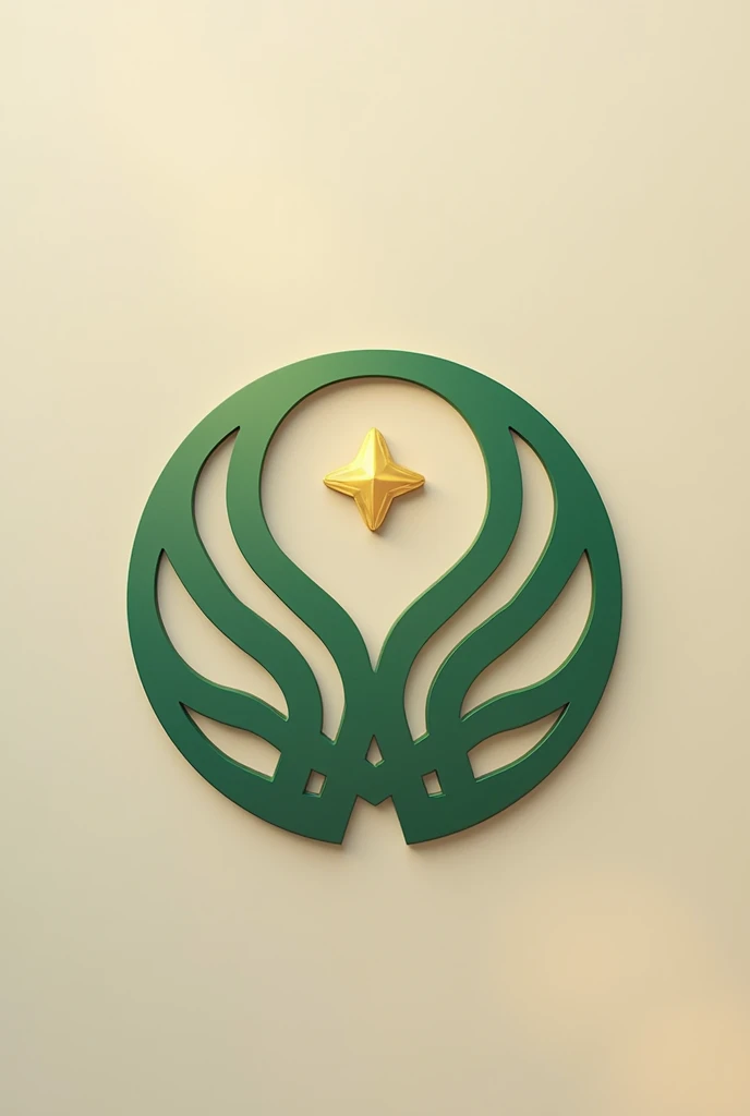 Logo for a store that works with synthetic fiber in furniture manufacturing, and that has green and gold details.