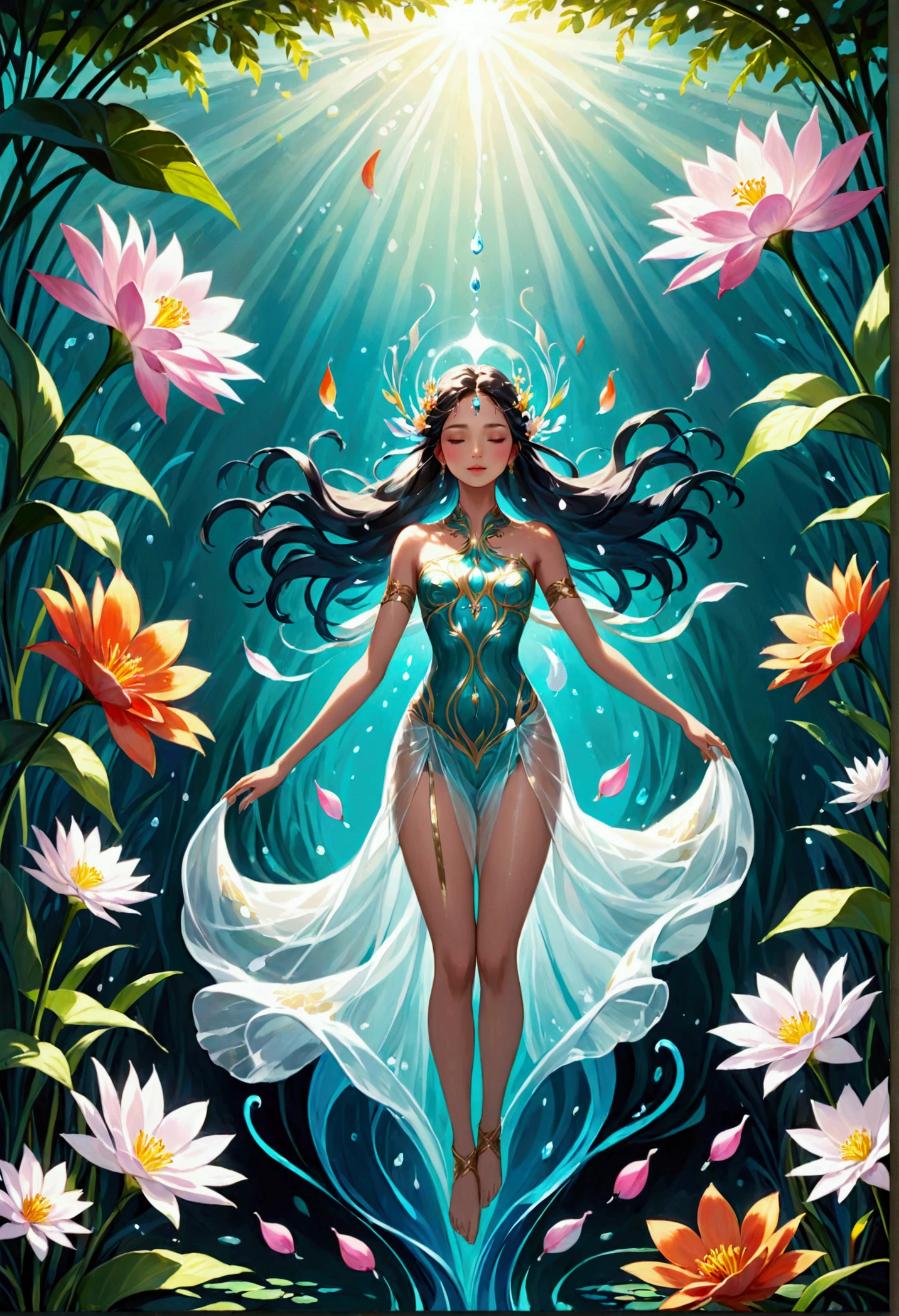 tmasterpiece,超A high resolution,a beautiful woman,The perfect figure to fly in the sky,The facial features are delicate and beautiful,middlebreast,No clothes all over,((There are a lot of flowers in the picture)),The body is wrapped around the body with gemstones and flower vines,many,Gemstones and jadeite are connected with green stems to decorate the body,(The body is surrounded by dense flower branches),Correct human posture,Correct anatomy,Magical world,Artistic effects,rich colours,The colors are natural,Extremely high imagination,Perfect artistic effect,Shadows are clear,ultra-realistic realism,Real Photographics,Ultra HD images,High quality detailing, Cinematic lighting,((Contre-Jour)),absurderes, unbelievable Ridiculous, hugefilesize, ultra - detailed, A high resolution, The is very detailed,best qualtiy,tmasterpiece,illustratio,The is very detailed,CG,unified,8k 壁纸,Amazing Cleavage,finely detailled,tmasterpiece